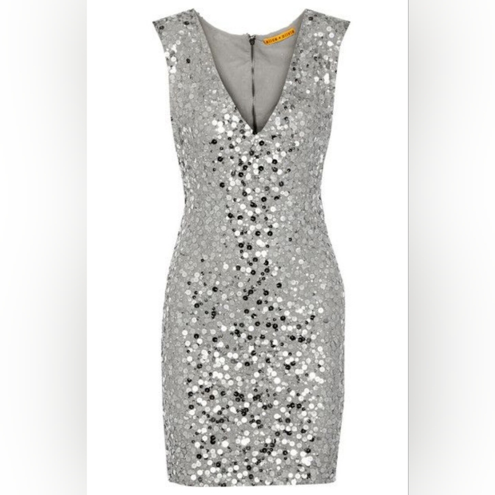 Alice + Olivia Silver Sequin Mini Dress